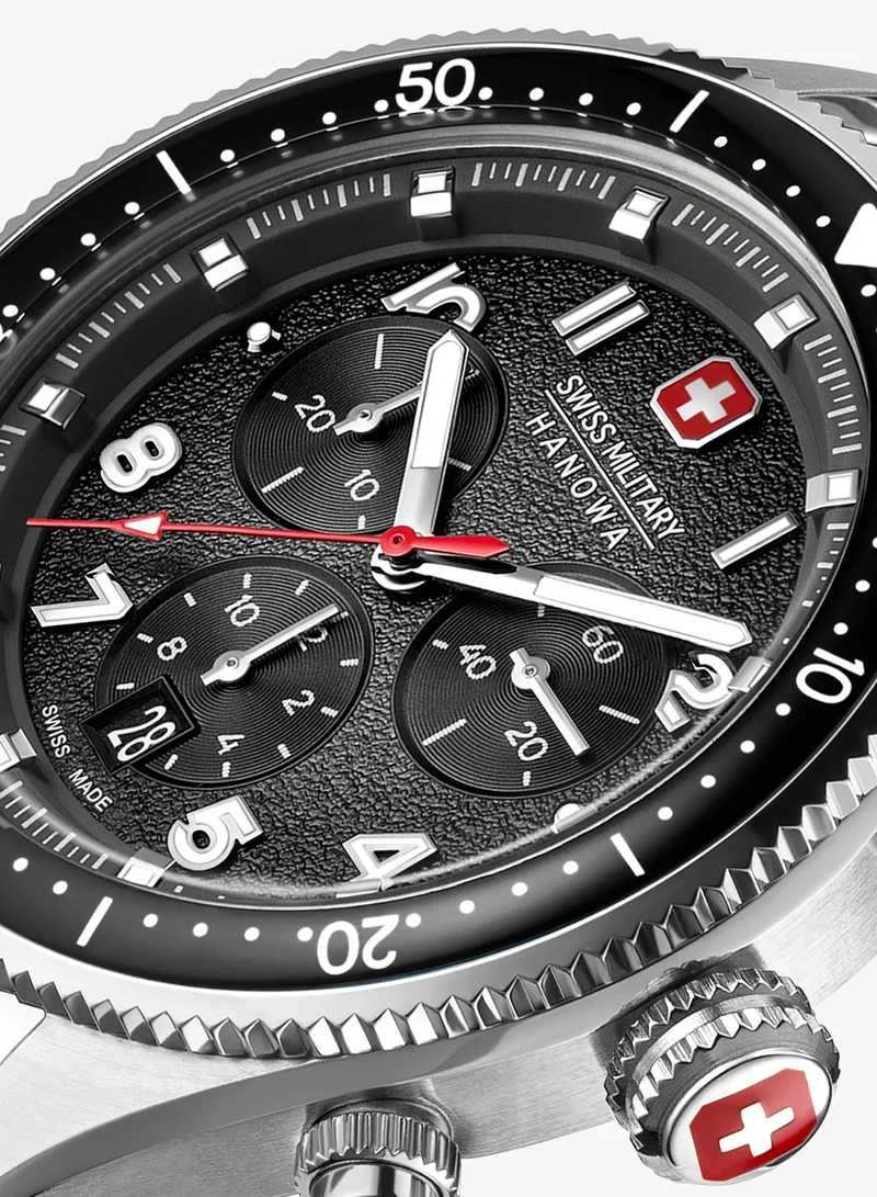 Swiss Military Hanowa Silver 1 Greyhound Chrono Black Dial Stainless Steel Bracelet Watch for Men, 43mm for Men | Best Price UAE