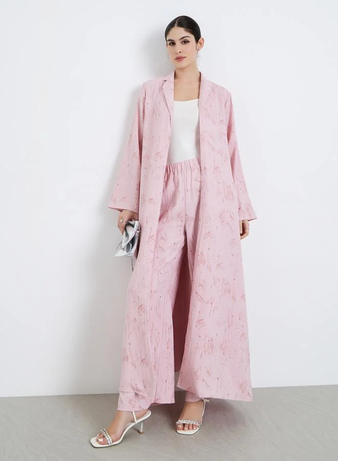 Amirah blazer collar front open abaya with wide leg pants modest set