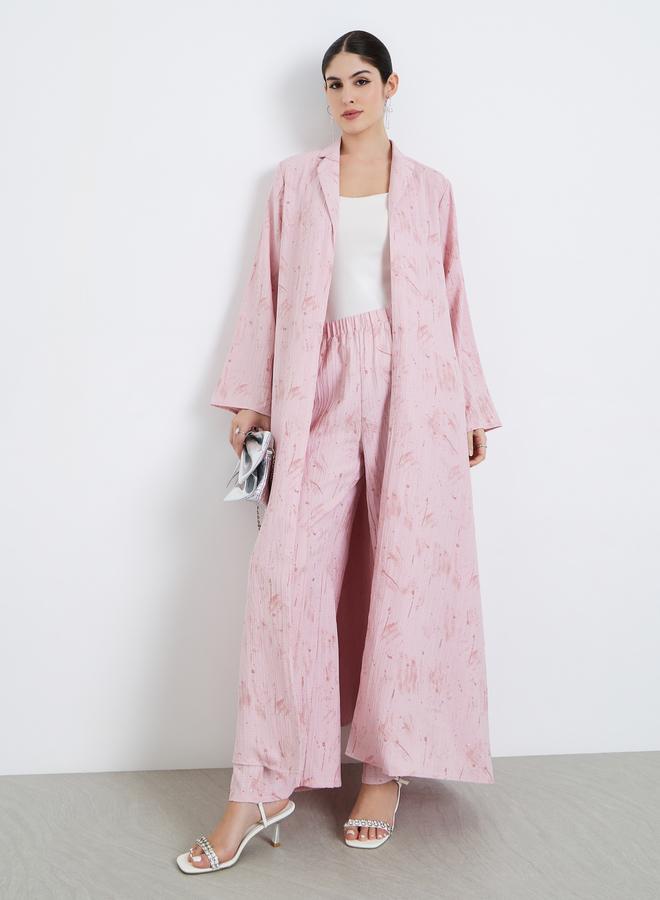 Amirah blazer collar front open abaya with wide leg pants modest set - Image 1