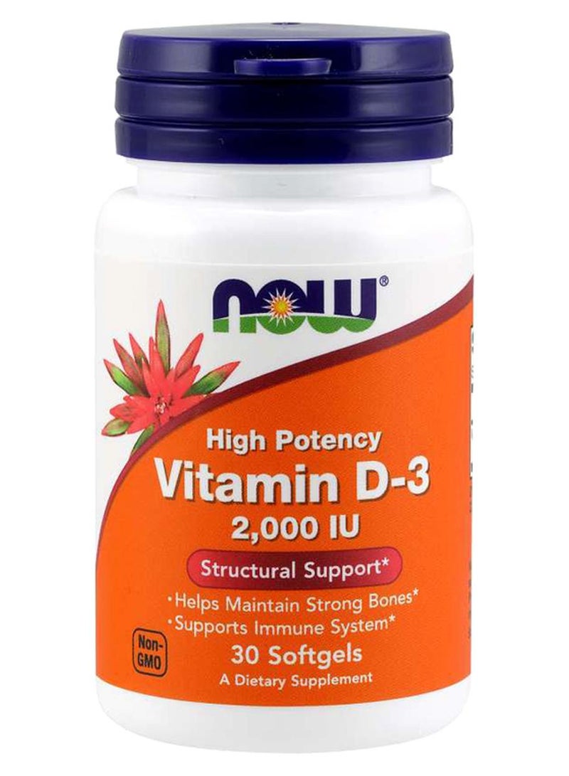 High Potency Vitamin D-3 Dietary Supplement 2000 Iu - 30 Softgels