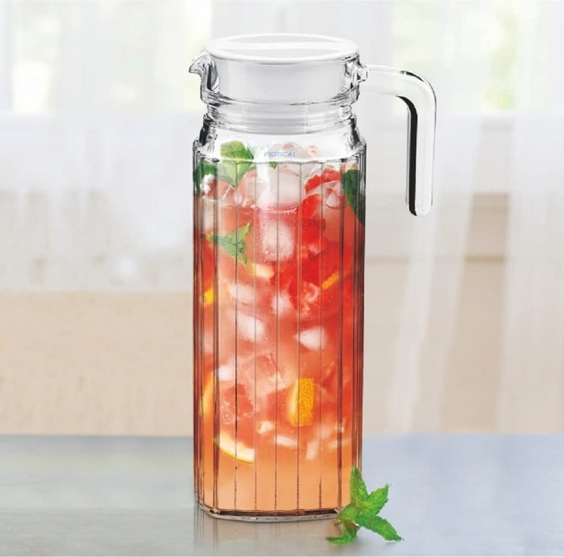 BABALI. BABALI.Premium Luxury Glass jug with Lid,Juice iced Tea Pitcher, Cold ice Tea, Milk & Beverage Carafes 1.1 LTR Pack of 1.  - Image 5