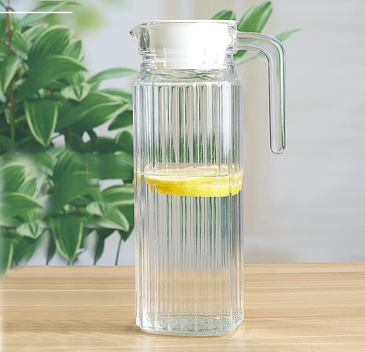 BABALI. BABALI.Premium Luxury Glass jug with Lid,Juice iced Tea Pitcher, Cold ice Tea, Milk & Beverage Carafes 1.1 LTR Pack of 1.  - Image 1