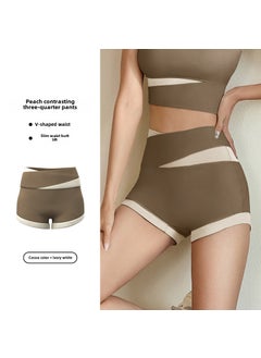 Chic Colorblock Yoga Suit Slim Fitness Apparel for Women Cocoa shorts