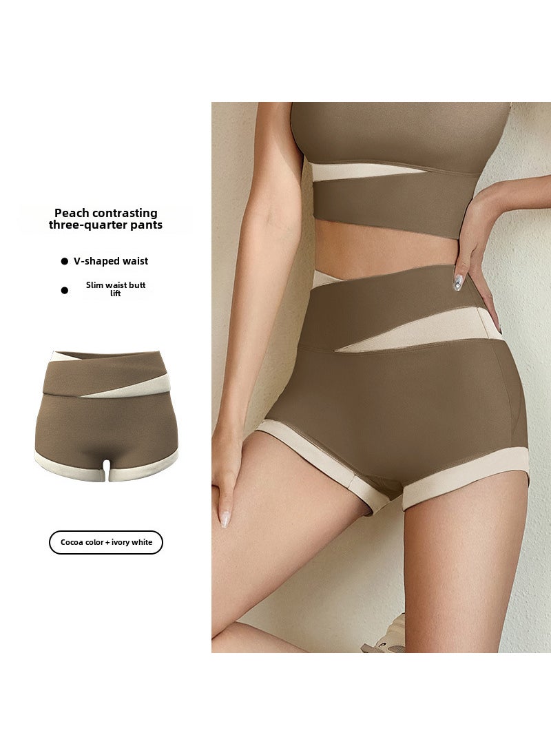 Generic - Chic Colorblock Yoga Suit Slim Fitness Apparel for Women Cocoa shorts - Image 1