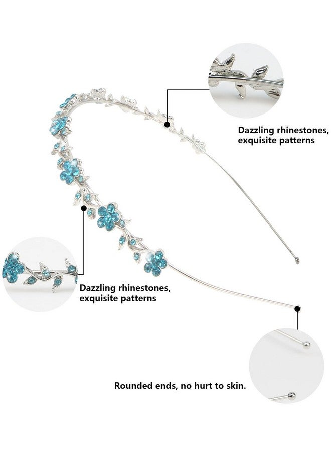 Loquat 4 Pack Rhinestone Headband Light Blue Headband Flower Girl Bridal Wedding Headband Crystal Headpiece Flower Leaf erfly Metal Headband Little Girls Kids Hair Accessories For Women Girls Gifts - Image 2