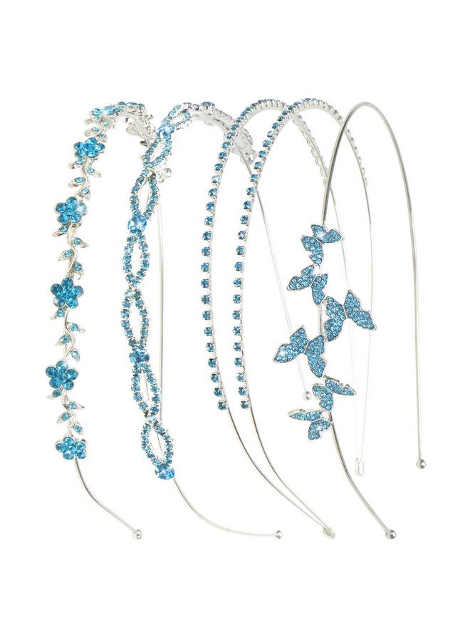 Loquat 4 Pack Rhinestone Headband Light Blue Headband Flower Girl Bridal Wedding Headband Crystal Headpiece Flower Leaf erfly Metal Headband Little Girls Kids Hair Accessories For Women Girls Gifts - Image 1
