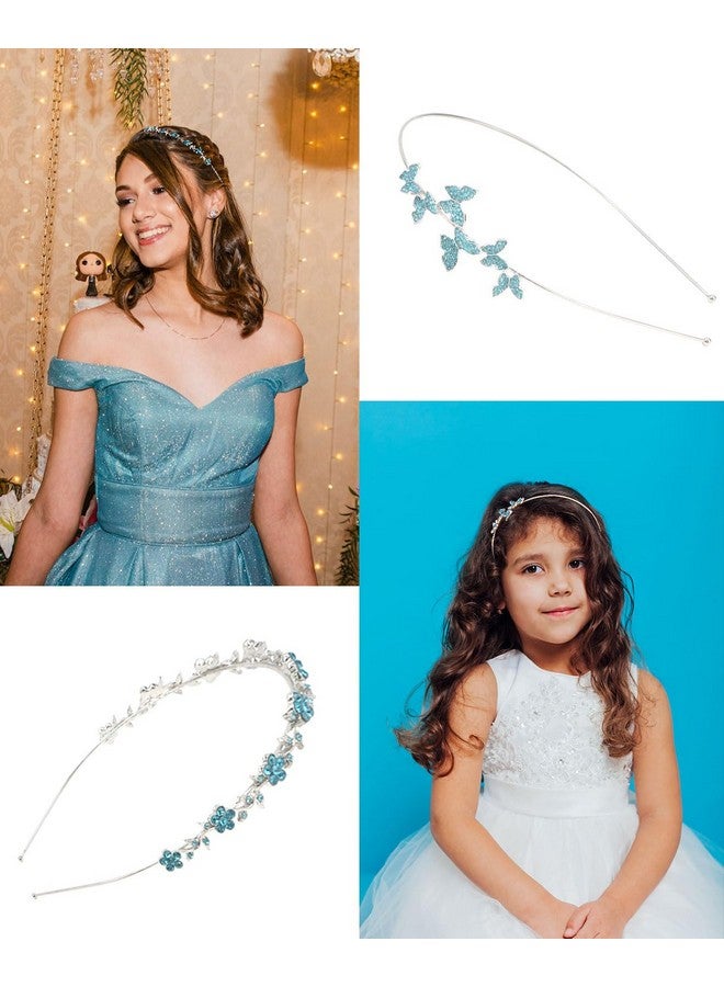 Loquat 4 Pack Rhinestone Headband Light Blue Headband Flower Girl Bridal Wedding Headband Crystal Headpiece Flower Leaf erfly Metal Headband Little Girls Kids Hair Accessories For Women Girls Gifts - Image 5