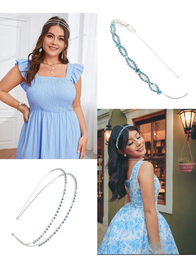 Loquat 4 Pack Rhinestone Headband Light Blue Headband Flower Girl Bridal Wedding Headband Crystal Headpiece Flower Leaf erfly Metal Headband Little Girls Kids Hair Accessories For Women Girls Gifts - Image 4