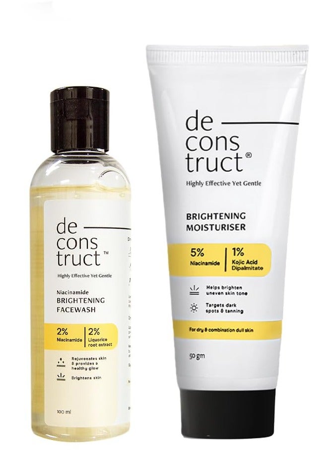 Deconstruct Daily Radiance Boosting Duo- Brightening Face Wash (100ml) + Brightening Face Moisturiser (50 g) | For Glowing and Radiant Skin | Anti Pigmentation Duo | Pack of 2 - Image 1