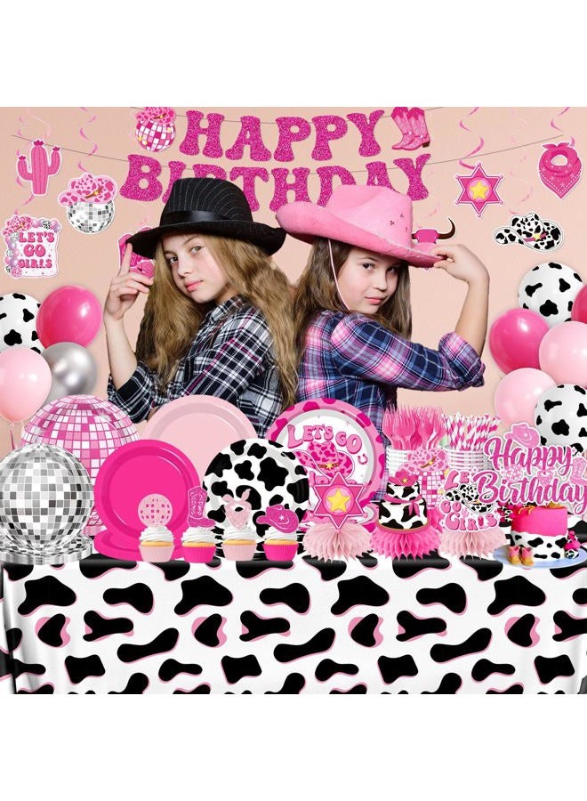 YTGUVBK Cowgirl Birthday Party Decorations, 222Pcs Disco Cowgirl Party Decorations Plates Napkins Cups Banner Hanging Swirl Tablecloth Balloons Cake Topper for Western Cowgirl Bachelorette Party Decorations - Image 2