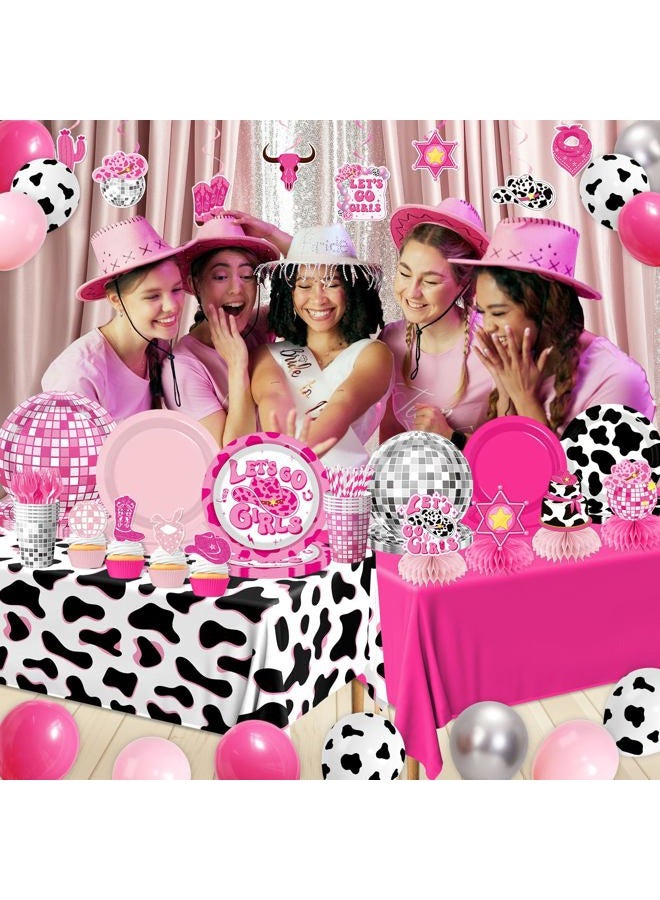 YTGUVBK Cowgirl Birthday Party Decorations, 222Pcs Disco Cowgirl Party Decorations Plates Napkins Cups Banner Hanging Swirl Tablecloth Balloons Cake Topper for Western Cowgirl Bachelorette Party Decorations - Image 4
