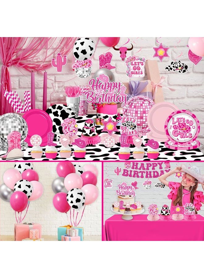YTGUVBK Cowgirl Birthday Party Decorations, 222Pcs Disco Cowgirl Party Decorations Plates Napkins Cups Banner Hanging Swirl Tablecloth Balloons Cake Topper for Western Cowgirl Bachelorette Party Decorations - Image 5