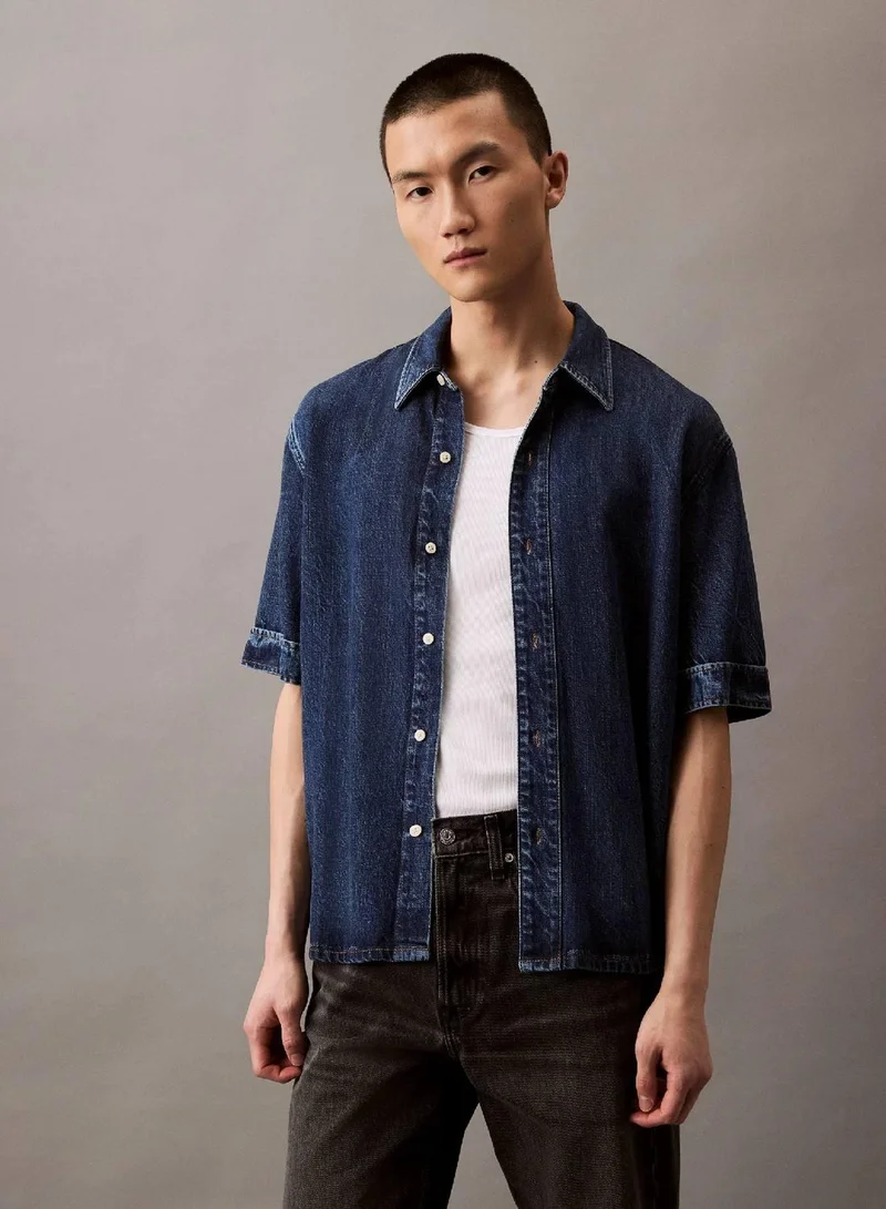 Calvin Klein Jeans DARK ECLIPSE Denim Lyocell Short Sleeve Shirt for Men | Best Price UAE