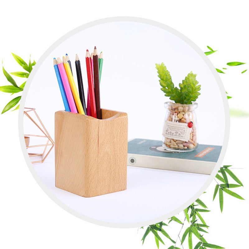 2pcs Pen Box Multiple-Use Desk Organizer Wood Storage Box (Beech) - Image 3