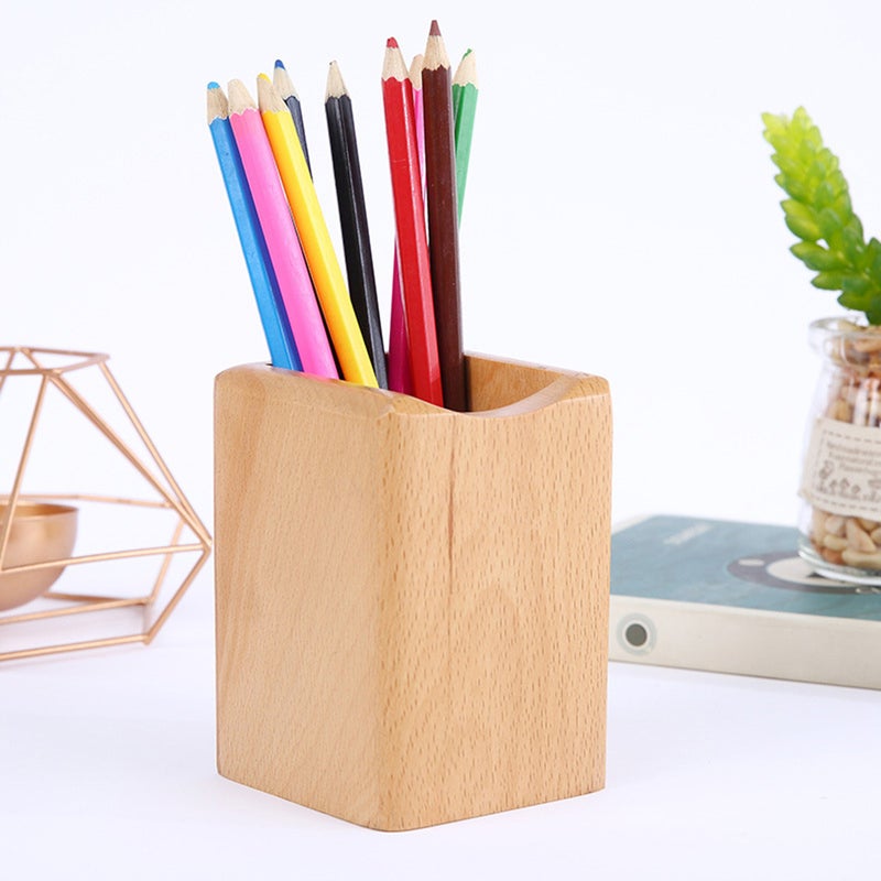 2pcs Pen Box Multiple-Use Desk Organizer Wood Storage Box (Beech) - Image 4