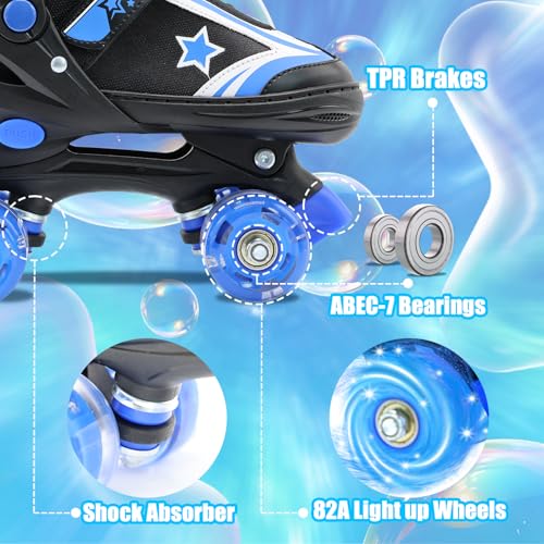SMOOJOY Kids Roller Skates for Boys and Girls with Light-Up Wheels 4 Size Adjustable Blue Skates Shoes for Youth Ages 3-12 Years Children's Birthday Gift Beginners Rollerskates - Image 5