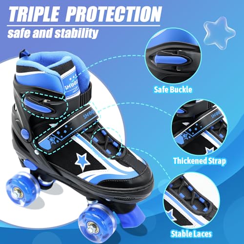 SMOOJOY Kids Roller Skates for Boys and Girls with Light-Up Wheels 4 Size Adjustable Blue Skates Shoes for Youth Ages 3-12 Years Children's Birthday Gift Beginners Rollerskates - Image 4