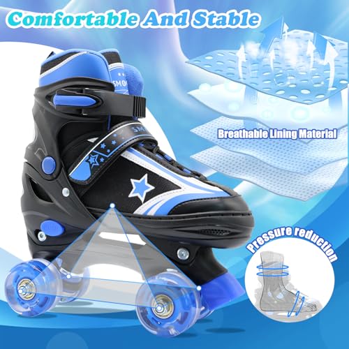 SMOOJOY Kids Roller Skates for Boys and Girls with Light-Up Wheels 4 Size Adjustable Blue Skates Shoes for Youth Ages 3-12 Years Children's Birthday Gift Beginners Rollerskates - Image 3
