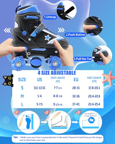 SMOOJOY Kids Roller Skates for Boys and Girls with Light-Up Wheels 4 Size Adjustable Blue Skates Shoes for Youth Ages 3-12 Years Children's Birthday Gift Beginners Rollerskates - Image 2