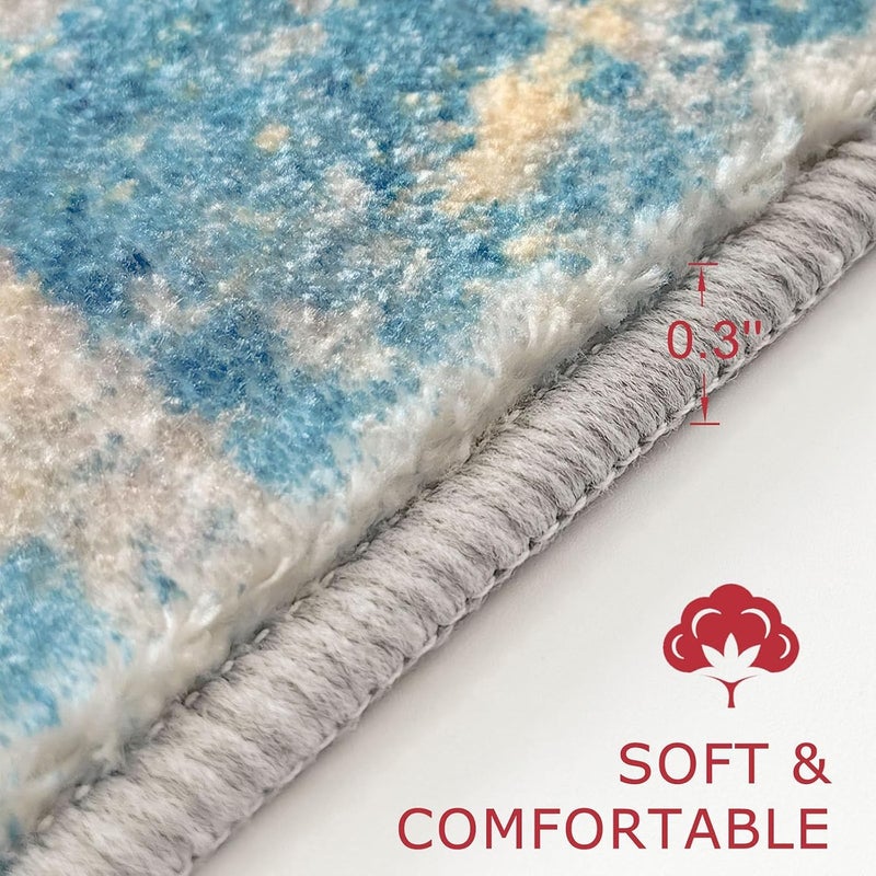 KOZYFLY Modern Abstract Runner 5x15cm Turquoise Beige Grey Yellow Runner Hallway Kitchen Rug Non-Slip Washable Carpet Runner Laundry Mat with Soft Low Pile for Entryway - Image 2