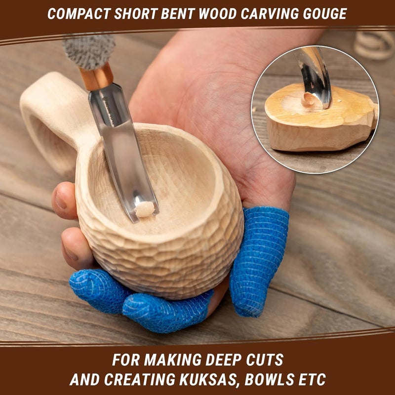 BeaverCraft , Wood Carving Bent Gouge K8a/14 0.55" - Spoon Carving Tools - Woodworking Hand Chisel Compact Wood Carving Knife for Beginners and Profi - Hobbies for Adults and Kids - Carbon Steel Blade - Image 3