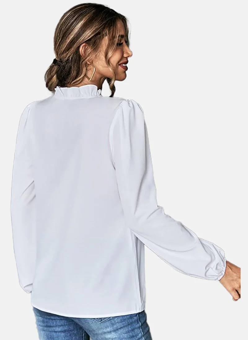 YUNIQEE White Solid Relaxed Long Sleeve Top