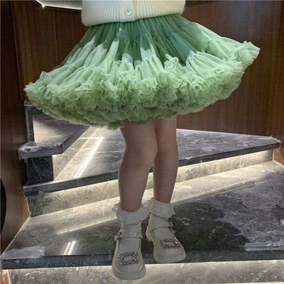 Girls Spring and Summer Internet Celebrant Tone Tutu Skirt Childrens Skirt Babys Tug Skirt Tutu Skirt Green (2.0 Gabon Edition) 