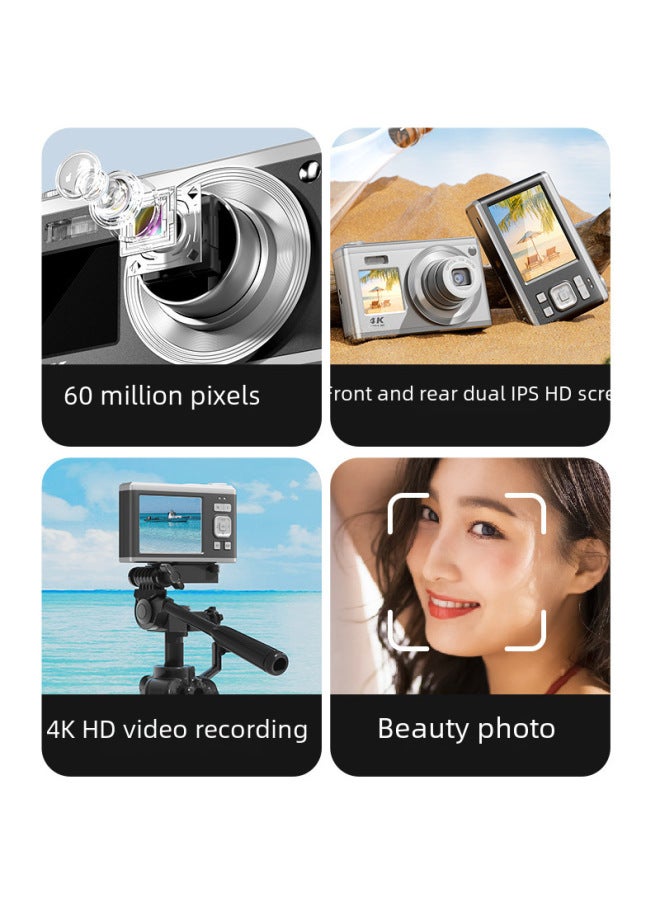 Generic 4k Ultra-high Definition Optical Zoom Digital Camera 6400 Million Pixels Photography Dual Screen Selfie Beauty Camera-Body Color:K23 White + OTG(micro/typec)  - Image 2