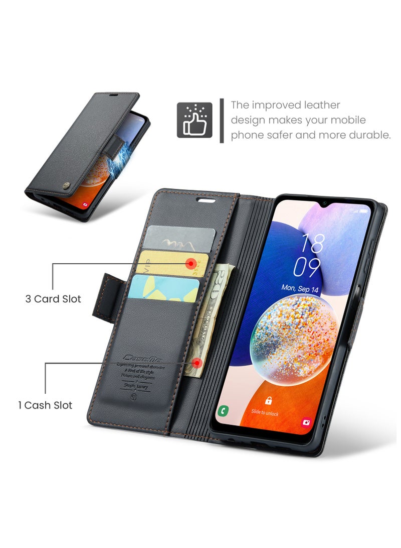 جراب هاتف لسامسونج جالاكسي ايه 14 4 جرام / 5 جرام مضاد للخدش جلد مسنده فتحة للبطاقات جيب المال أسود - Image 2