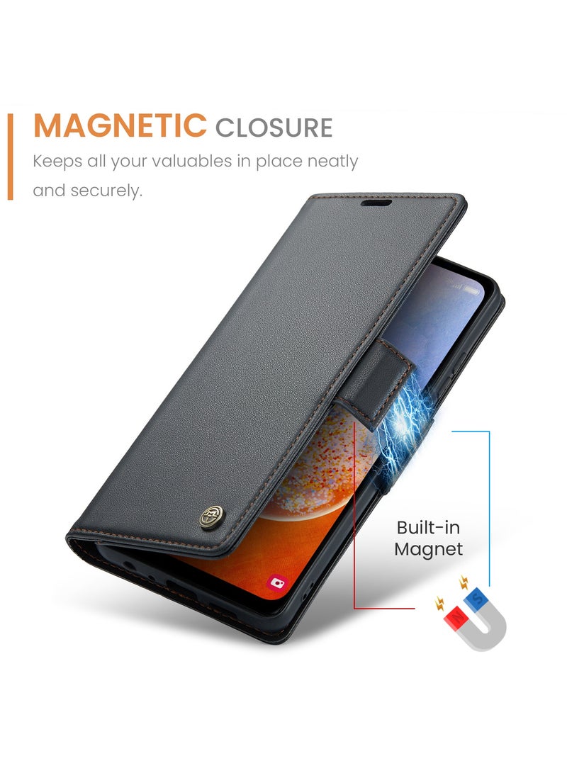 جراب هاتف لسامسونج جالاكسي ايه 14 4 جرام / 5 جرام مضاد للخدش جلد مسنده فتحة للبطاقات جيب المال أسود - Image 3