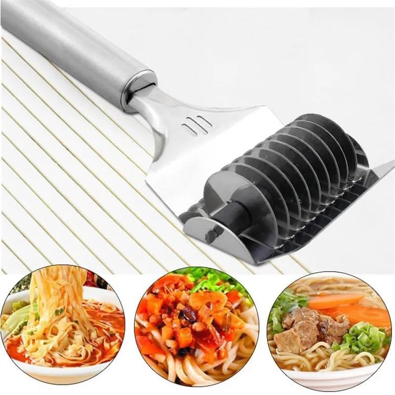 Simxen SIMXEN Noodle Lattice Roller Docker8 inch High Grade Stainless Steel Noodle Lattice Roller Docker Dough Cutter Spaghetti Maker for Kitchen Cooking ToolsPack of 1  - Image 3