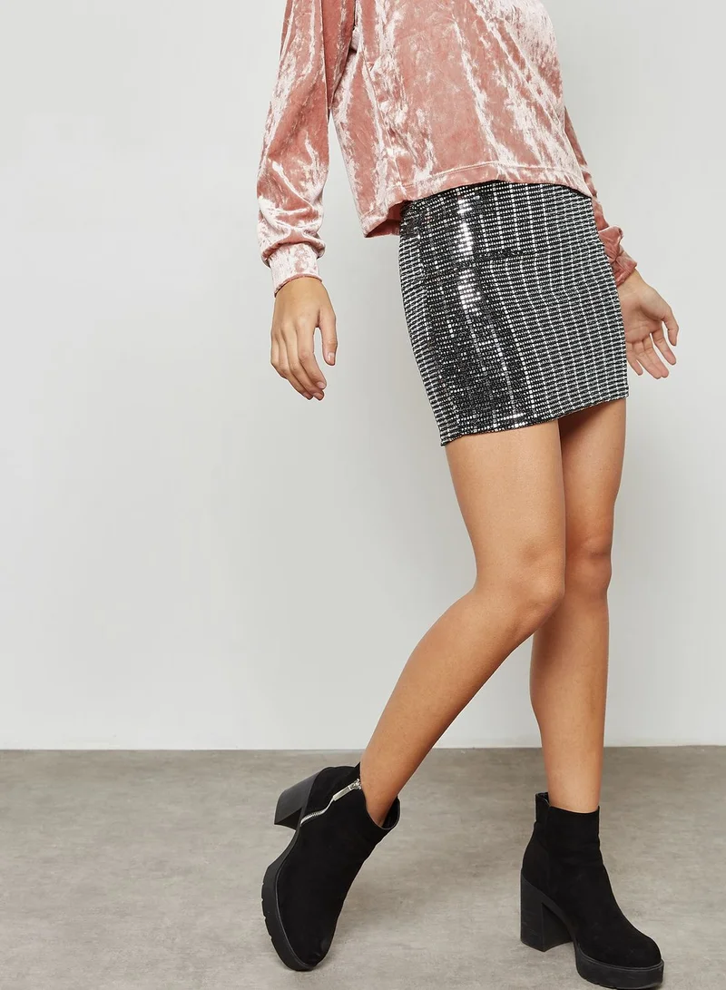 FOREVER 21 Metallic Sequin Mini Skirt