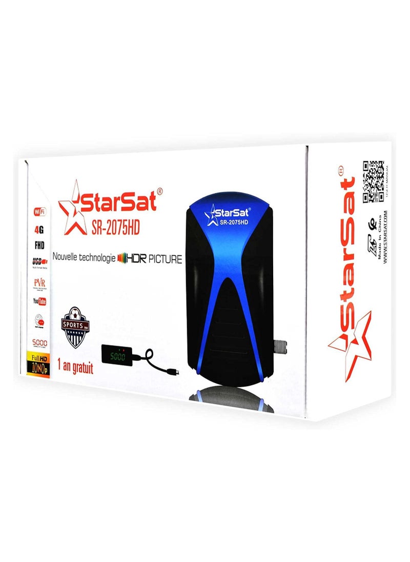 StarSat - StarSat SR-2075HD Full HD DVBS2 Satellite Receiver, 2xUSB, HDMI, 5000 Channels, EPG, MPEG4, Blind Scan, YouTube, PVR, 3G & WiFi Supported (WiFi device not include) - Image 1
