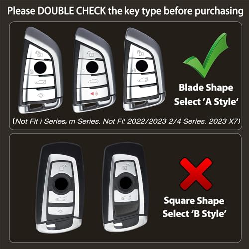 OLLEN Genuine Leather No Screws Key Fob Cover Fit for BMW 5 6 7 Series X1 X2 X3 X5 X6 GT Series etc, Blade Shape, Teal Blue - Image 2