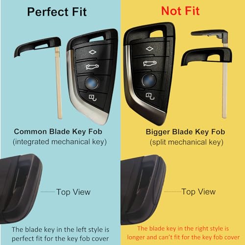OLLEN Genuine Leather No Screws Key Fob Cover Fit for BMW 5 6 7 Series X1 X2 X3 X5 X6 GT Series etc, Blade Shape, Teal Blue - Image 3