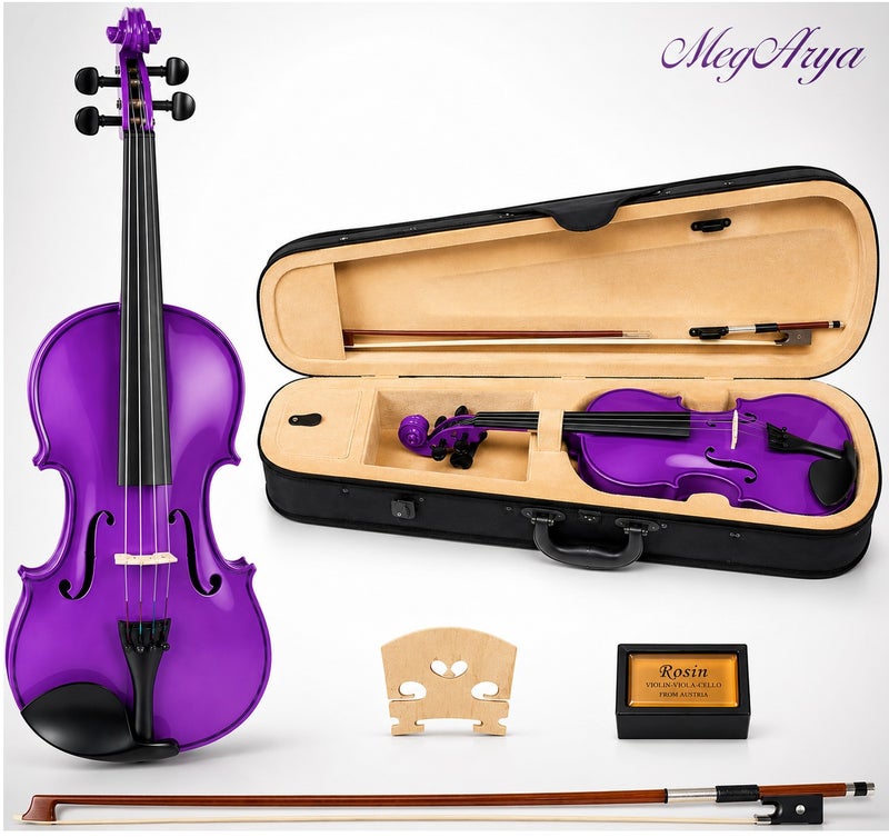 Megarya Glossy Purple Finish Handmade 4/4 Full Size Acoustic Violin – Premium Indian Maple Wood Violin for Beginners, Students, Adults & Kids | Professional Handmade Violin with Rich Sound, Complete Learning & Performance Instrument - Image 1