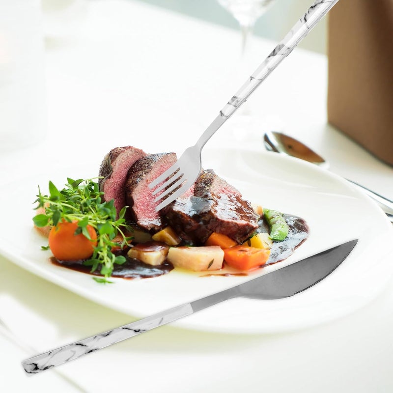 Marble Handle Stainless Steel Cutlery Set with Fork, Spoon, and Knife – Reusable Silverware Flatware Kit for Dining and Travel, 5pcs Portable Tableware Set - Image 4
