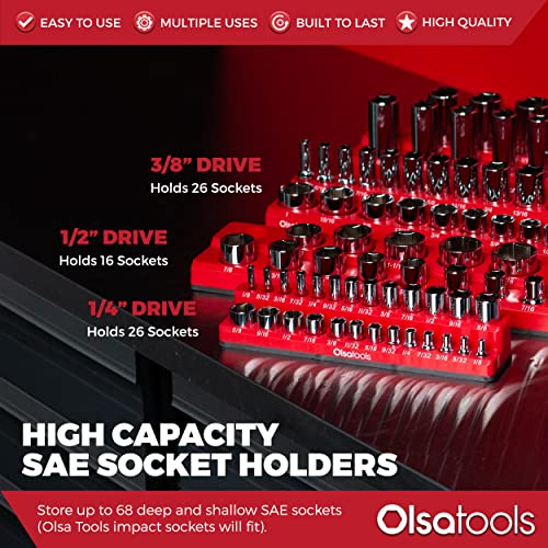 Olsa Tools Magnetic Socket Organizer 3Piece Drive SAE Socket Holder Set with Strong Magnets Professional Tool Holder and Organizer Stores up to 68 Sockets Red Part 1150 - Image 5