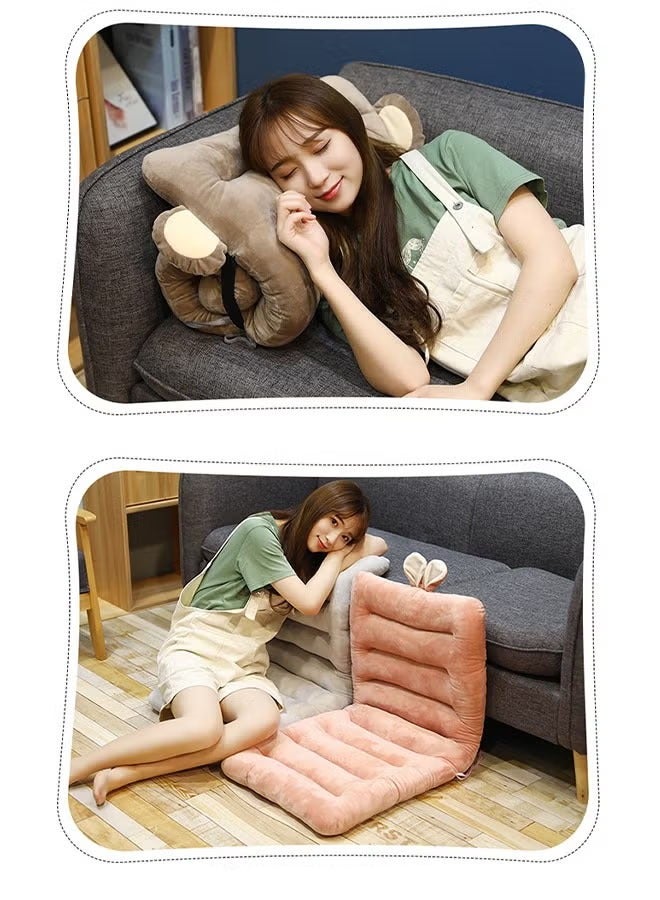 Multifunctional Seat Cushion with Integrated Back Support Adjustable Strap Design Elastic Rope Backrest Cartoon Style Comfortable Seat Cushion for Office Home Dining Chair(Pink) - Image 5