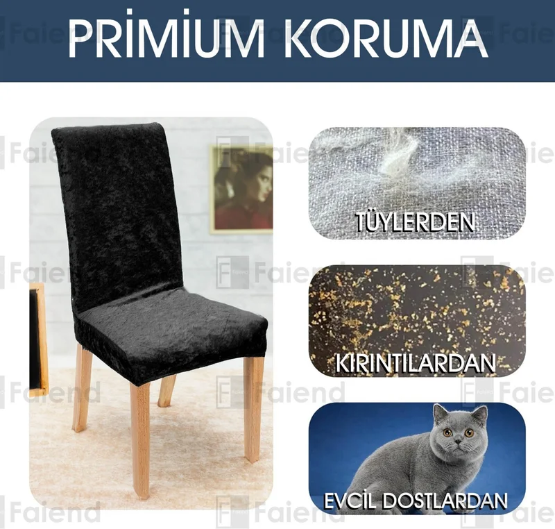 Faiend Elastic Velvet Chair Cover Kitchen Chair cover Washable Chair protector (6-pcs) black