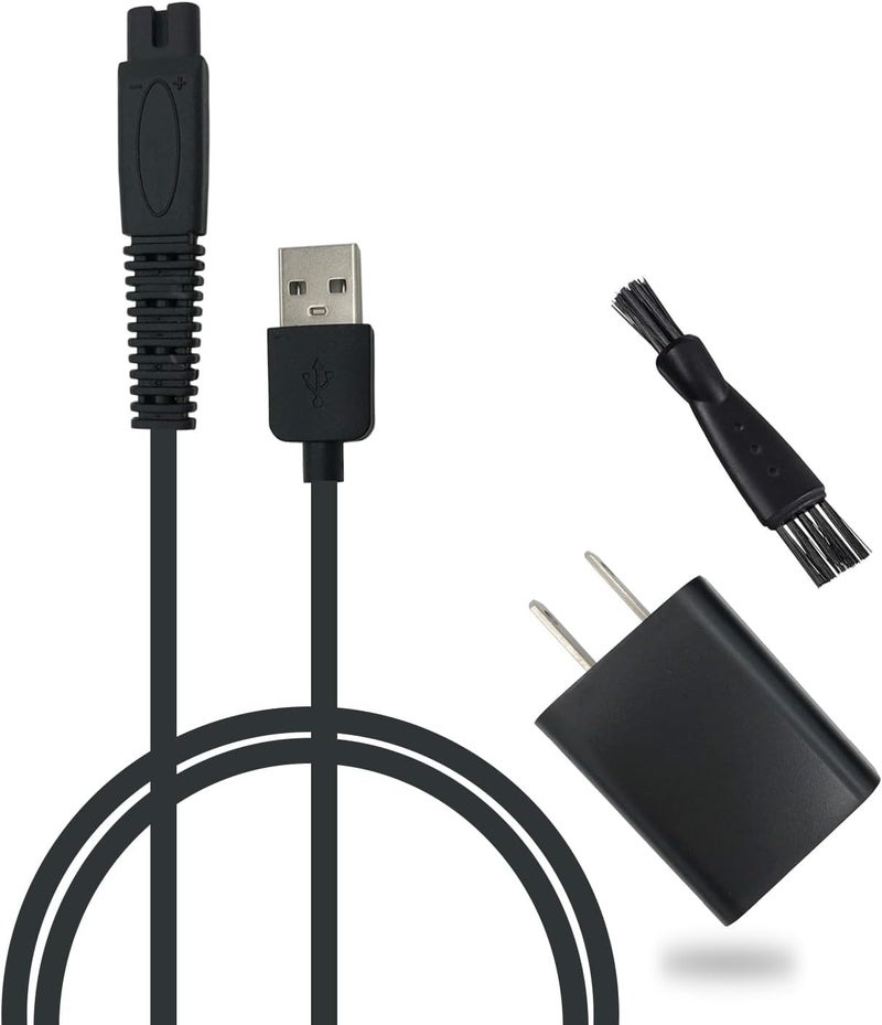 شاحن متوافق مع مجموعة حلاقة فري بيرد هيد شافر، ماكينة حلاقة كهربائية، كابل شحن USB ومحول طاقة، مع فرشاة تنظيف