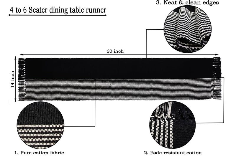 STONEMUNK Cotton Table Runner 13'' x 72'' Eco-Friendly Hand-Made Cotton Runner for Parties, Dining Table, Wedding, Boho Runner - (Black - Half Patta) - Image 3