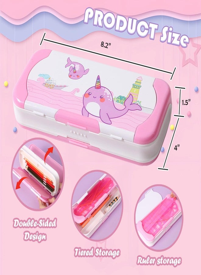 Ristpal Multifunction Pencil Case with Supplies for Kids, Pencil Holder for Students, Cute Pencil box for Girls and Boys with Pencil, Erasers, Sharpener, Back to School Supplies (Pink Dolphin) - Image 5