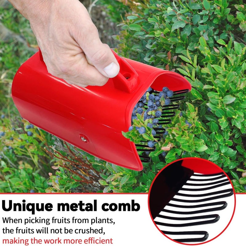 1pc Red Plastic Berry Picker For Blueberry Hawthorn Blackberry Lingonberry With Metal Comb Ergonomic Handle Blueberry Scoop - Image 1