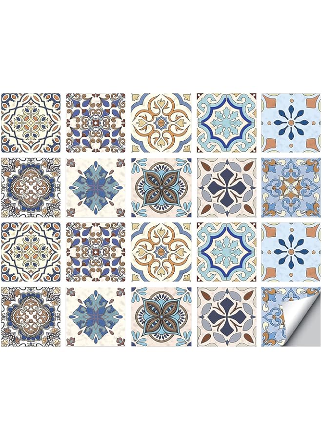 Raxoom BPA Decorative Tile Stickers PVC Adhesive Tile Decals Vintage Removable Tile Stickers Backsplash Wall Tile Decals Furniture Decor Tile Stickers for Decorative Bathroom Kitchen 20PCS  - Image 1
