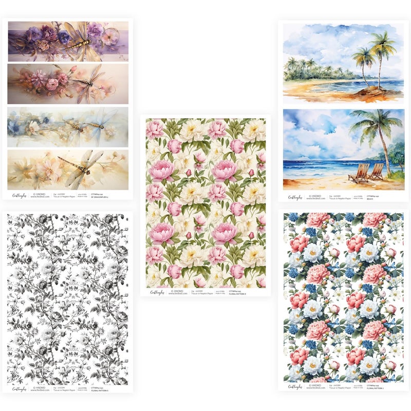 CrafTangles Decoupage Napkin/Tissue/Collage Paper - Combo 29 (Pack of 5) - Image 2