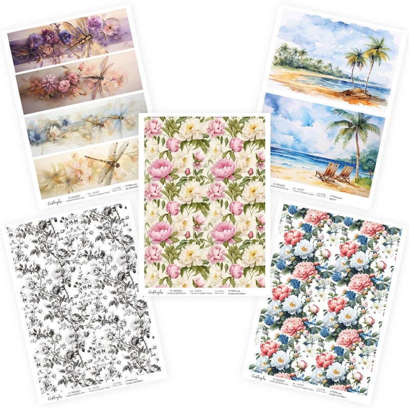 CrafTangles Decoupage Napkin/Tissue/Collage Paper - Combo 29 (Pack of 5) - Image 1