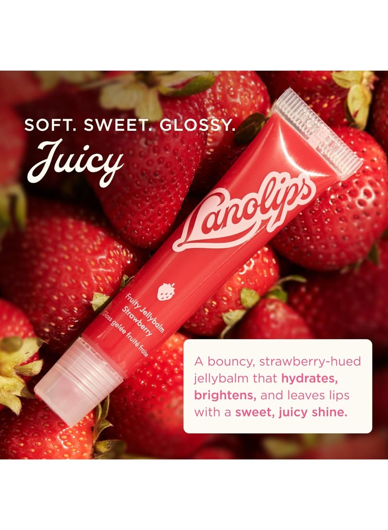 Lanolips Fruity Jellybalm - Tinted Lip Balm to Deepen, Brighten & Enhance - Moisturizing Lanolin Lip Balm & Jelly Lip Gloss - Everyday Lip Makeup - Strawberry (10g / 0.35oz) - Image 4
