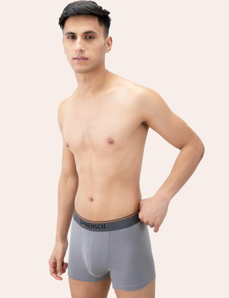 DAMENSCH Regular Fit Solid Cotton Blend Trunk Underwear Anti-Bacterial Moisture Wicking Breathable Microfibre Waistband Deo-Cotton Trunks for Men-New Navy, Black Knight, Salt Grey-M - Image 3