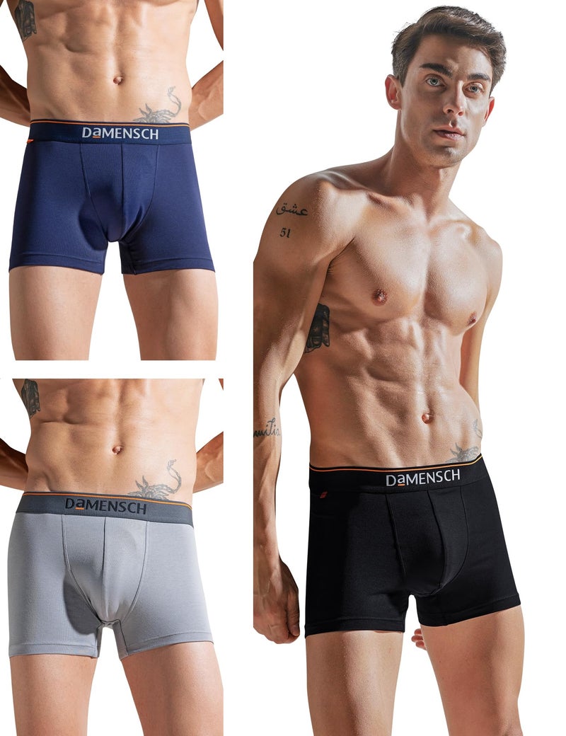 DAMENSCH Regular Fit Solid Cotton Blend Trunk Underwear Anti-Bacterial Moisture Wicking Breathable Microfibre Waistband Deo-Cotton Trunks for Men-New Navy, Black Knight, Salt Grey-M - Image 1